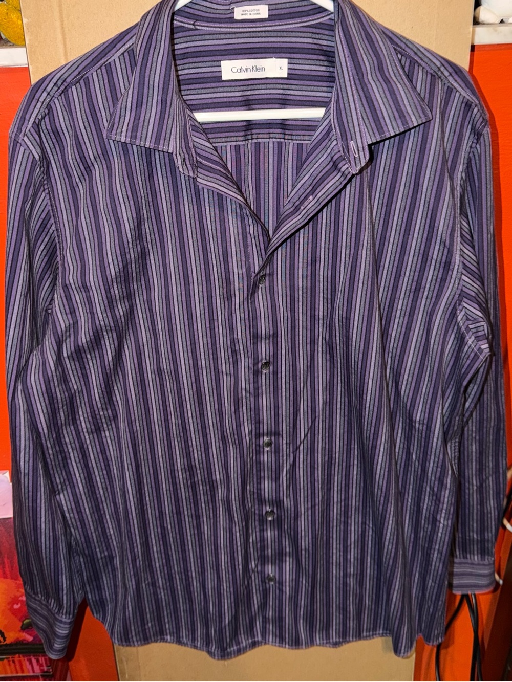 Calvin Klein Men’s Purple Striped Dress Shirt
